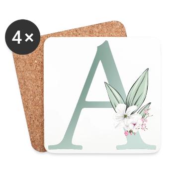A Monogramm, Floral, personalisierbar - Untersetzer (4er-Set) - Weiß - Vorne