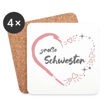 große Schwester rosa grau Herz - Untersetzer (4er-Set) - Weiß - Vorne