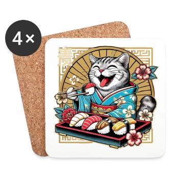 Sushi Cat Tiger Kimono Maki Nigiri Gift - Coasters (set of 4) - white - Front