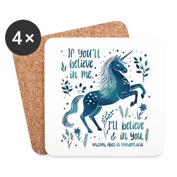 Alice au pays des merveilles Citation licorne - Croyez en vous - Dessous de verre (lot de 4) - blanc - Devant