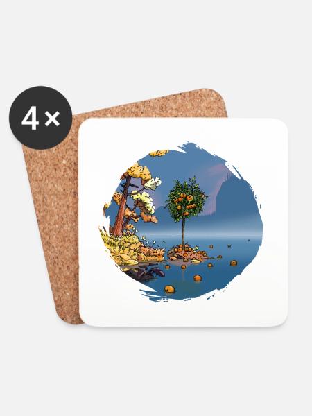 Der Orangenbaum der Insel – Surreale Illustration & Na - Untersetzer (4er-Set) - Weiß