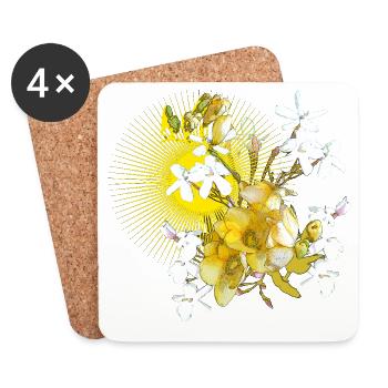Fleurs printanières jaunes au printemps comme motif - Dessous de verre (lot de 4) - blanc - Devant
