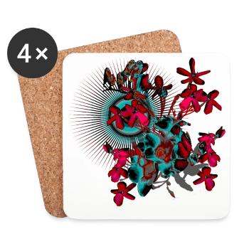 Fleurs de printemps rouge printemps motif - Dessous de verre (lot de 4) - blanc - Devant