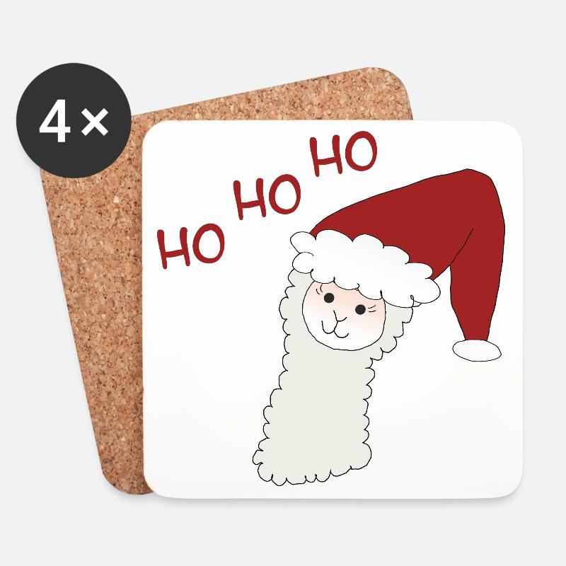 Ho ho ho - Weihnachtsalpaka - Untersetzer (4er-Set) - Weiß