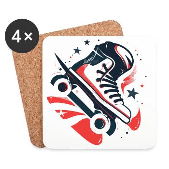 Roller Skates Drawing - Coasters (set of 4) - white - Front