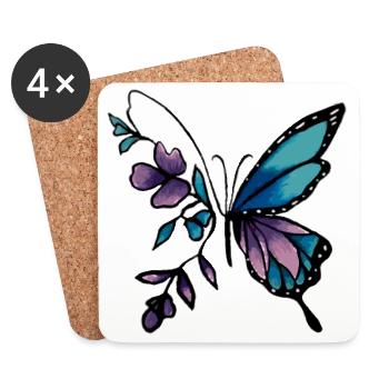 Elegant Butterfly with Floral Accents - Coasters (set of 4) - white - Front