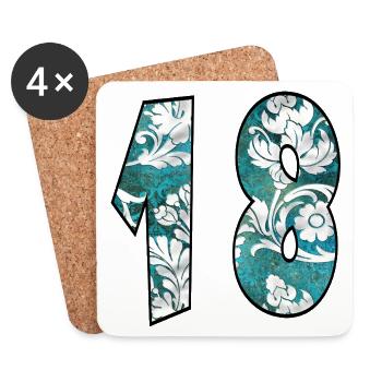 Eighteen - LEGAL AGE 18 - NUMBER 18 - Coasters (set of 4) - white - Front