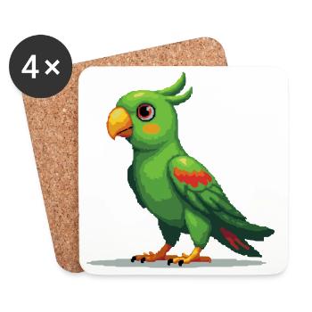 Pixel Parrot – Style rétro 8 bits - Dessous de verre (lot de 4) - blanc - Devant
