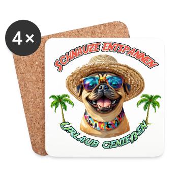 Schnauze entspannen – Urlaub mit Mops - Untersetzer (4er-Set) - Weiß - Vorne