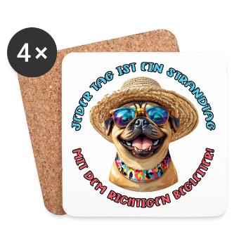 Mops: Jeder Tag am Strand - Untersetzer (4er-Set) - Weiß - Vorne
