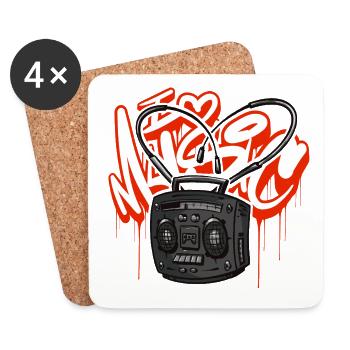 I love Music Ghettoblaster Boombox - Untersetzer (4er-Set) - Weiß - Vorne