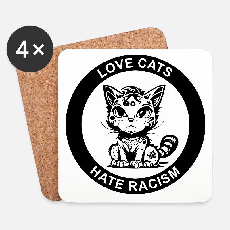 LOVE CATS HATE RACISM - Untersetzer (4er-Set) - Weiß