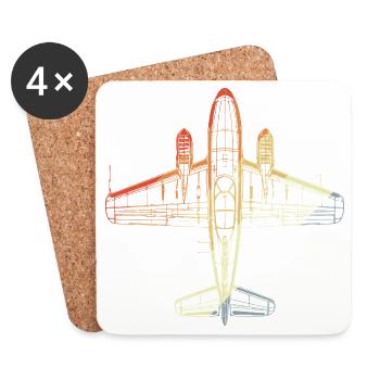 Vintage Flugzeug Line Art - Untersetzer (4er-Set) - Weiß - Vorne