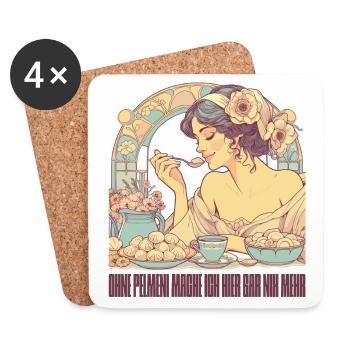 Ohne Pelmeni nix schöne Frau Art Nouveau Geschenk - Untersetzer (4er-Set) - Weiß - Vorne