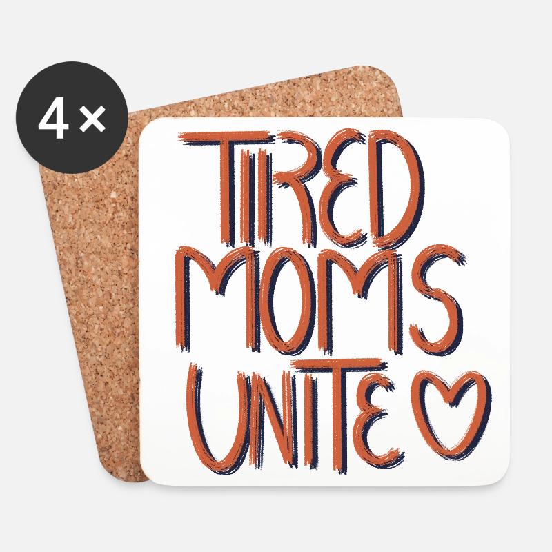 Tired Moms Unite Herzschrift - Untersetzer (4er-Set) - Weiß