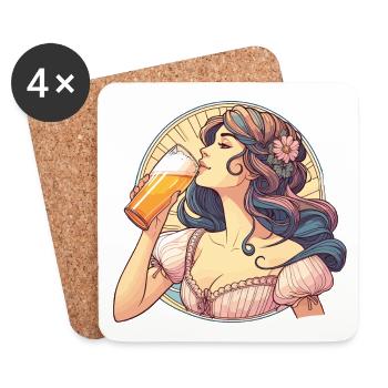 belle femme appréciant la bière cadeau Art nouveau - Dessous de verre (lot de 4) - blanc - Devant