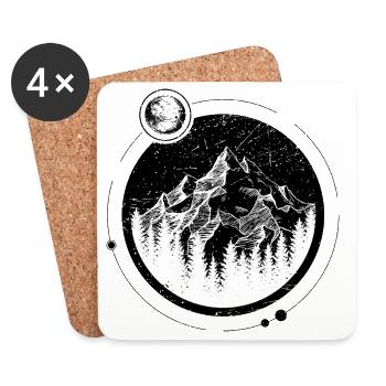 Illustration minimaliste de montagne et de forêt - Dessous de verre (lot de 4) - blanc - Devant