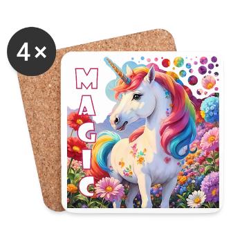 Zauberhaftes Einhorn in Regenbogenfarben Krafttier - Untersetzer (4er-Set) - Weiß - Vorne