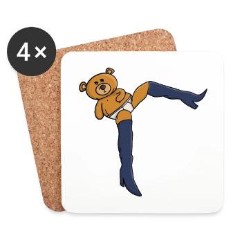 Teddy bear wearing knee-high boots - Coasters (set of 4) - white - Front