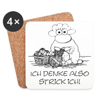 Ich denke, also strick ich – witziges Schaf-Motiv - Untersetzer (4er-Set) - Weiß - Vorne