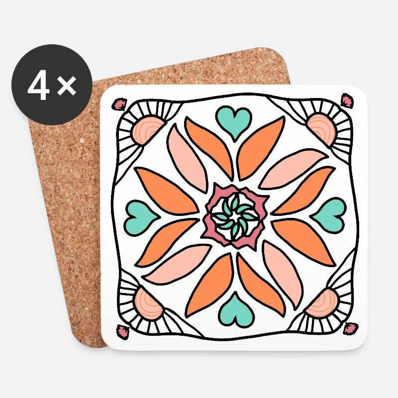 Sonnen Mandala - Untersetzer (4er-Set) - Weiß