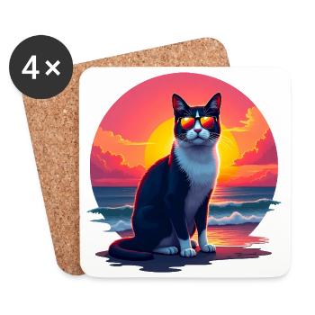 Chat sur la plage - Dessous de verre (lot de 4) - blanc - Devant