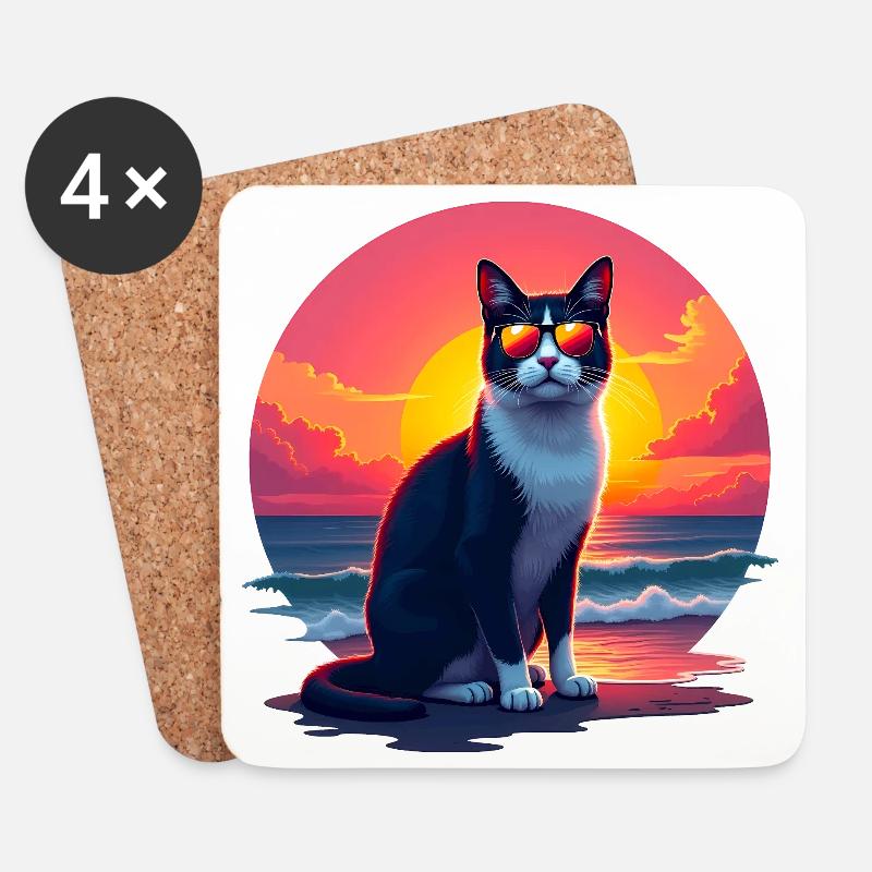 Katze am Strand - Untersetzer (4er-Set) - Weiß
