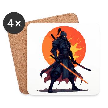 Dark Ninja Warrior with Fiery Blade - Coasters (set of 4) - white - Front