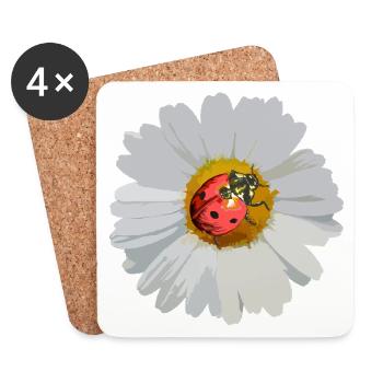 Margeriten mit Marienkäfer Motiv - Untersetzer (4er-Set) - Weiß - Vorne