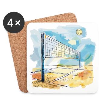 Terrain de volley-ball - Dessous de verre (lot de 4) - blanc - Devant