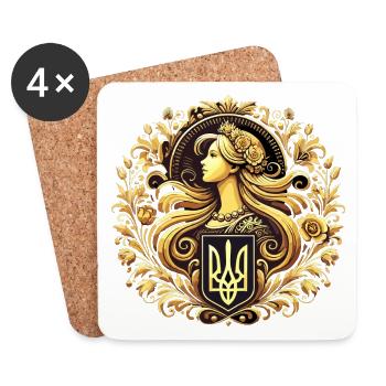 Ukraine Coat of Arms Woman Ukrainian Gold Gift - Coasters (set of 4) - white - Front