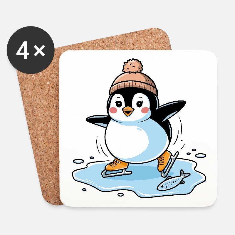 Skating Penguin - Coasters (set of 4) - white