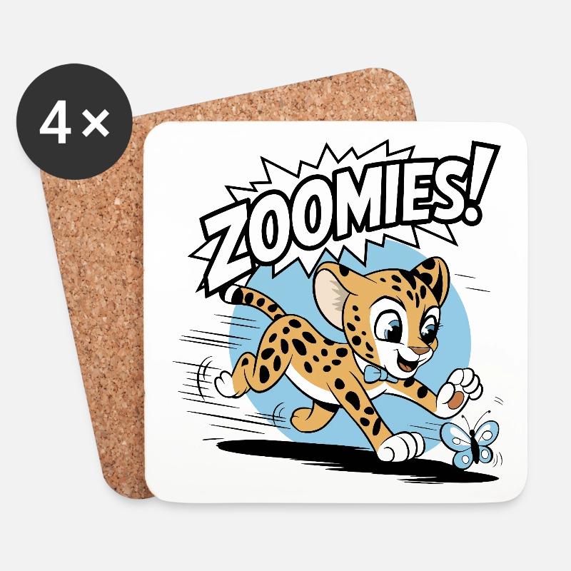 Zoomies – Cheetah Chasing a Butterfly - Coasters (set of 4) - white