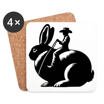 Rabbit Rider (design uniquement - pas de contour, 2 couleurs) - Dessous de verre (lot de 4) - blanc - Devant