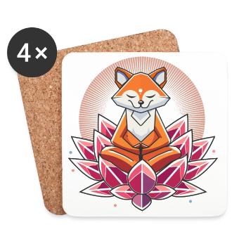 Peacefully meditating fox on a lotus flower - Coasters (set of 4) - white - Front