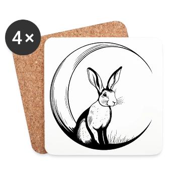 Lapin sur le croissant de lune – motif de lune enchanteur - Dessous de verre (lot de 4) - blanc - Devant