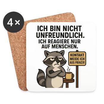 Raccoon saying: contact avoidance - Coasters (set of 4) - white - Front