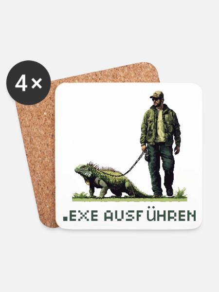 EXE AUSFÜHREN Lustiges Nerd IT Pixel Echse Design - Untersetzer (4er-Set) - Weiß
