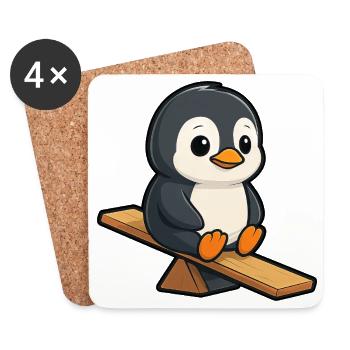 pingouin mignon sur le dessin animé du terrain de jeu à bascule - Dessous de verre (lot de 4) - blanc - Devant