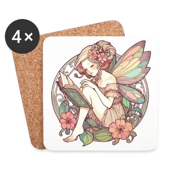 Book Books Reading Fairy Elf Art Nouveau Gift - Coasters (set of 4) - white - Front