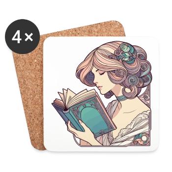 Book Books Reading Mrs. Art Nouveau Gift - Coasters (set of 4) - white - Front