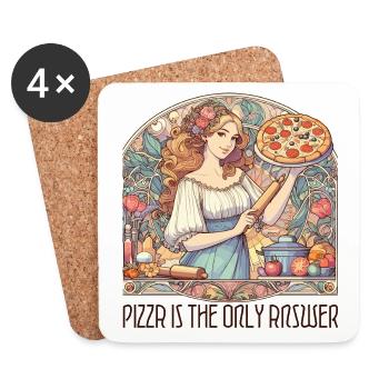 La pizza est la seule réponse Cadeau drôle - Dessous de verre (lot de 4) - blanc - Devant