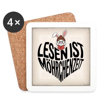 Lesezeit mit Hasencharme - Untersetzer (4er-Set) - Weiß - Vorne