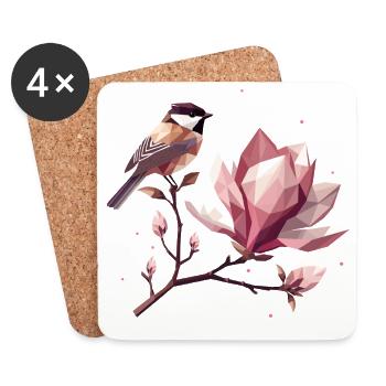Bird on Magnolia Branch – Harmonic Composition - Coasters (set of 4) - white - Front