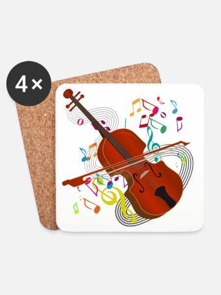 Musik in Farben – Künstlerische Violine mit Noten - Untersetzer (4er-Set) - Weiß