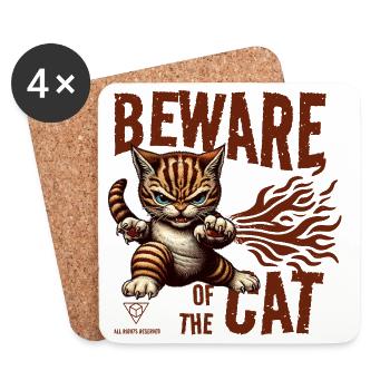 Attention au chat - Dessous de verre (lot de 4) - blanc - Devant