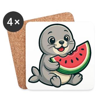Melon de phoque Fruité d’été - Dessous de verre (lot de 4) - blanc - Devant