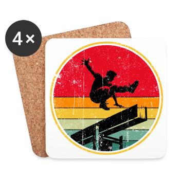 Silhouette de patineur rétro sur rayures coucher de soleil - Dessous de verre (lot de 4) - blanc - Devant