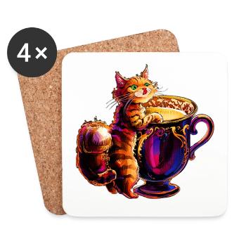 Bunte Katze mit Goldener milchtasse - Untersetzer (4er-Set) - Weiß - Vorne