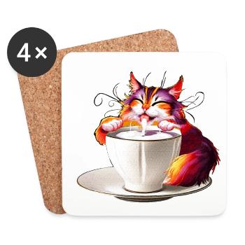 Bunter Farbzauber Katze Milchtasse - Untersetzer (4er-Set) - Weiß - Vorne